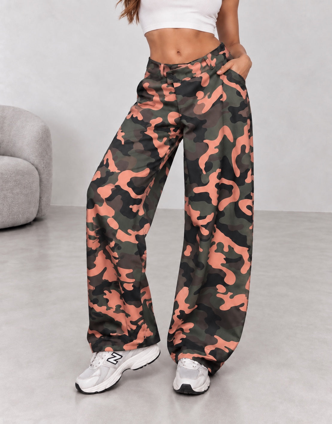 Pantalone Hervè camouflage corallo