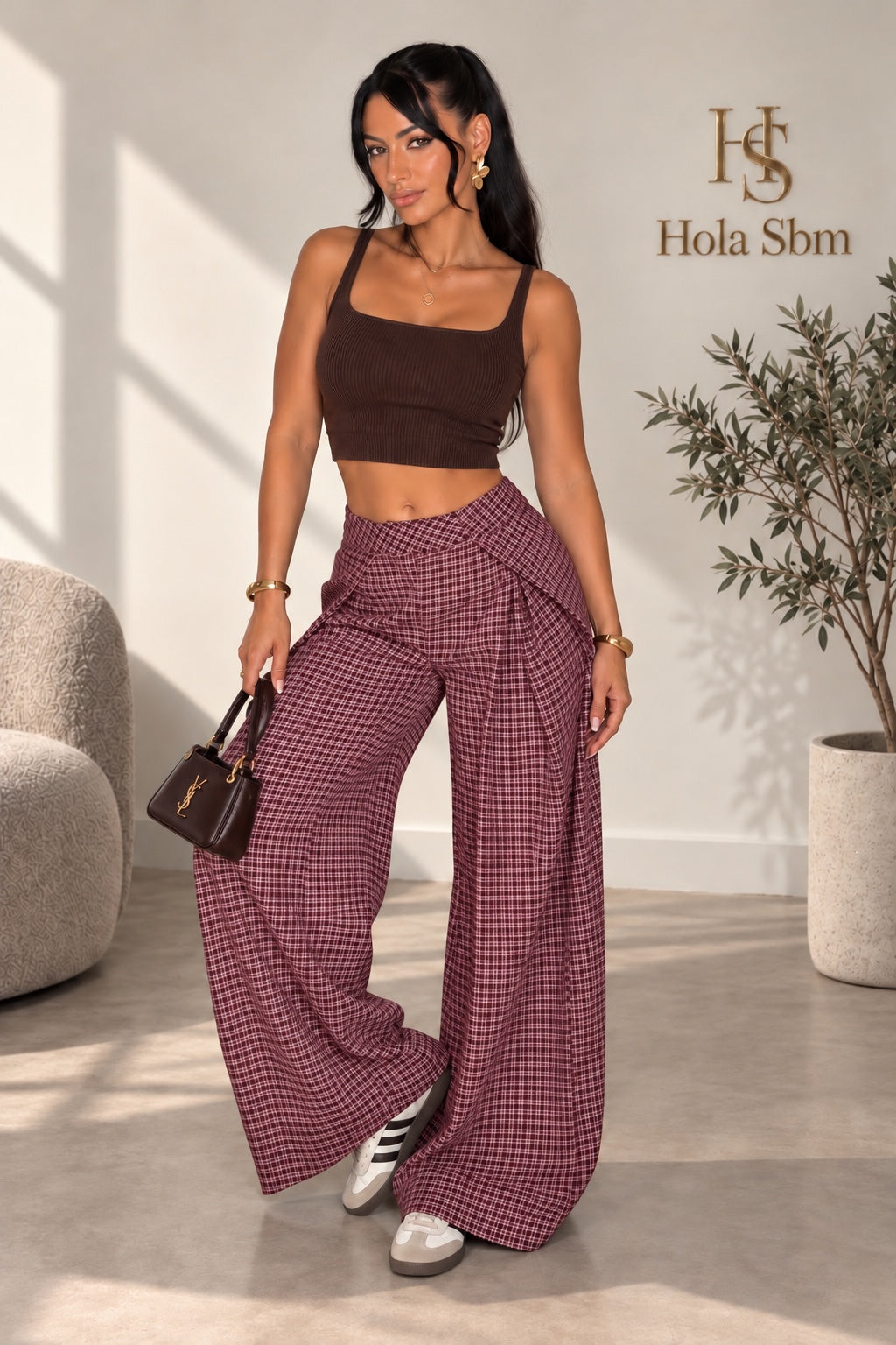 Pantalone Tartan bordeaux indossato