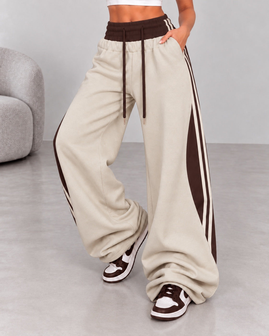 Pantalone Zhara champagne con contrasti marroni