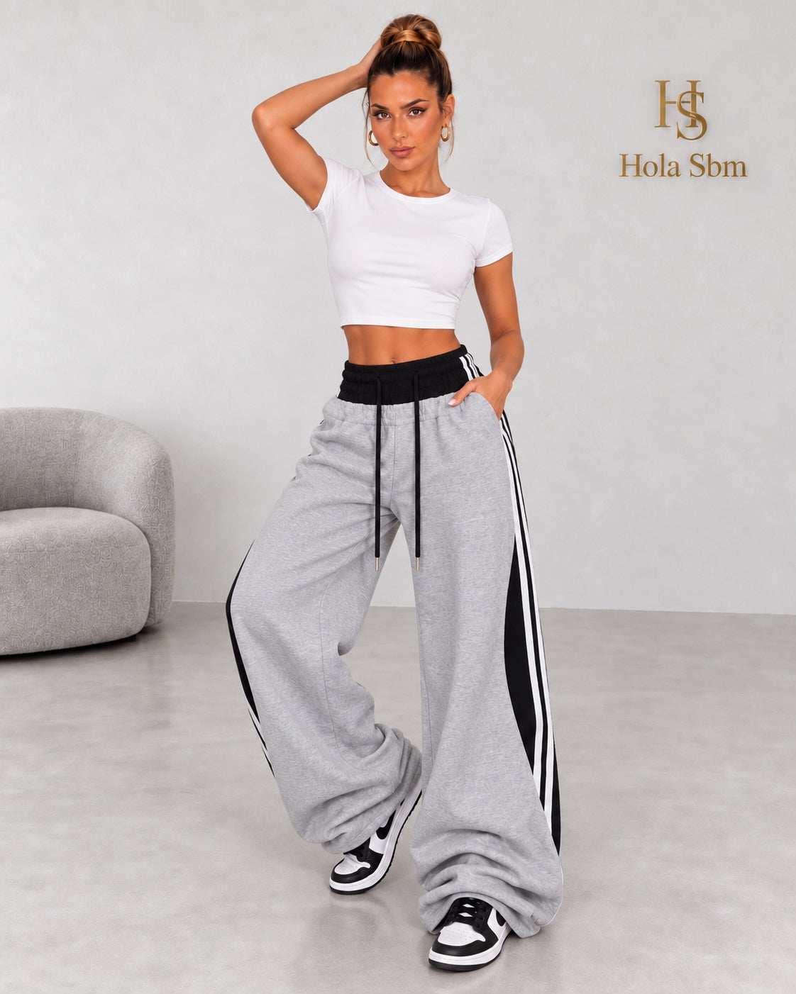 Pantalone Zhara grigio con contrasti neri - look completo