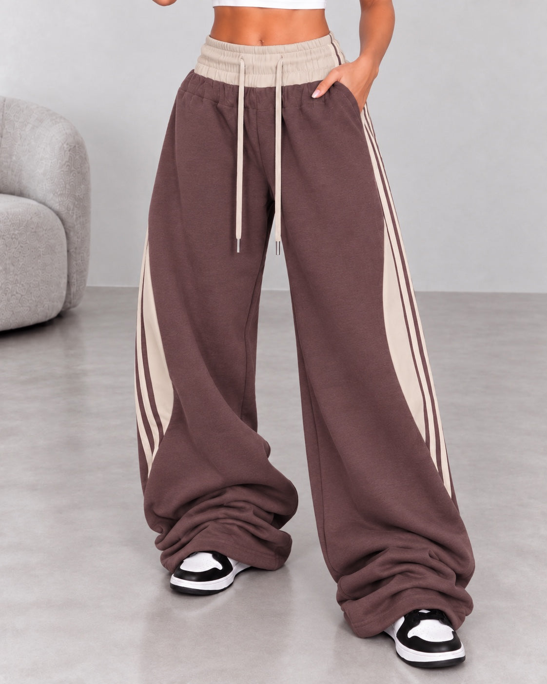 Pantalone Zhara marrone con contrasti champagne