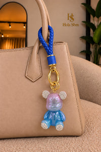 Portachiavi Charm Teddy blu con orsetto iridescente